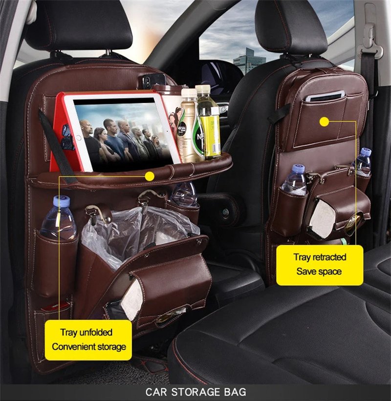 PU Leather Car Seat Organizer – Back Tray Storage Bag 4 PU Leather Car Seat Organizer – Back Tray Storage Bag