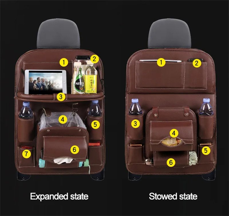 PU Leather Car Seat Organizer – Back Tray Storage Bag 5 PU Leather Car Seat Organizer – Back Tray Storage Bag