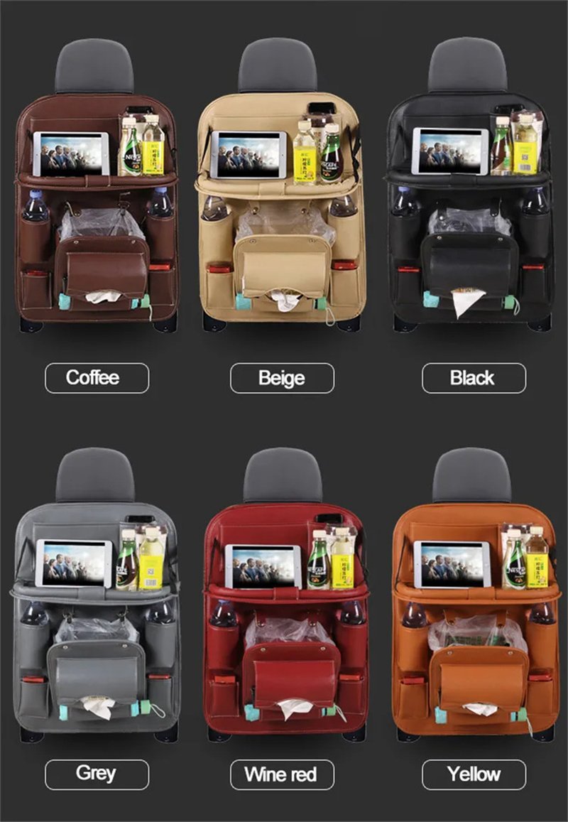 PU Leather Car Seat Organizer – Back Tray Storage Bag 6 PU Leather Car Seat Organizer – Back Tray Storage Bag
