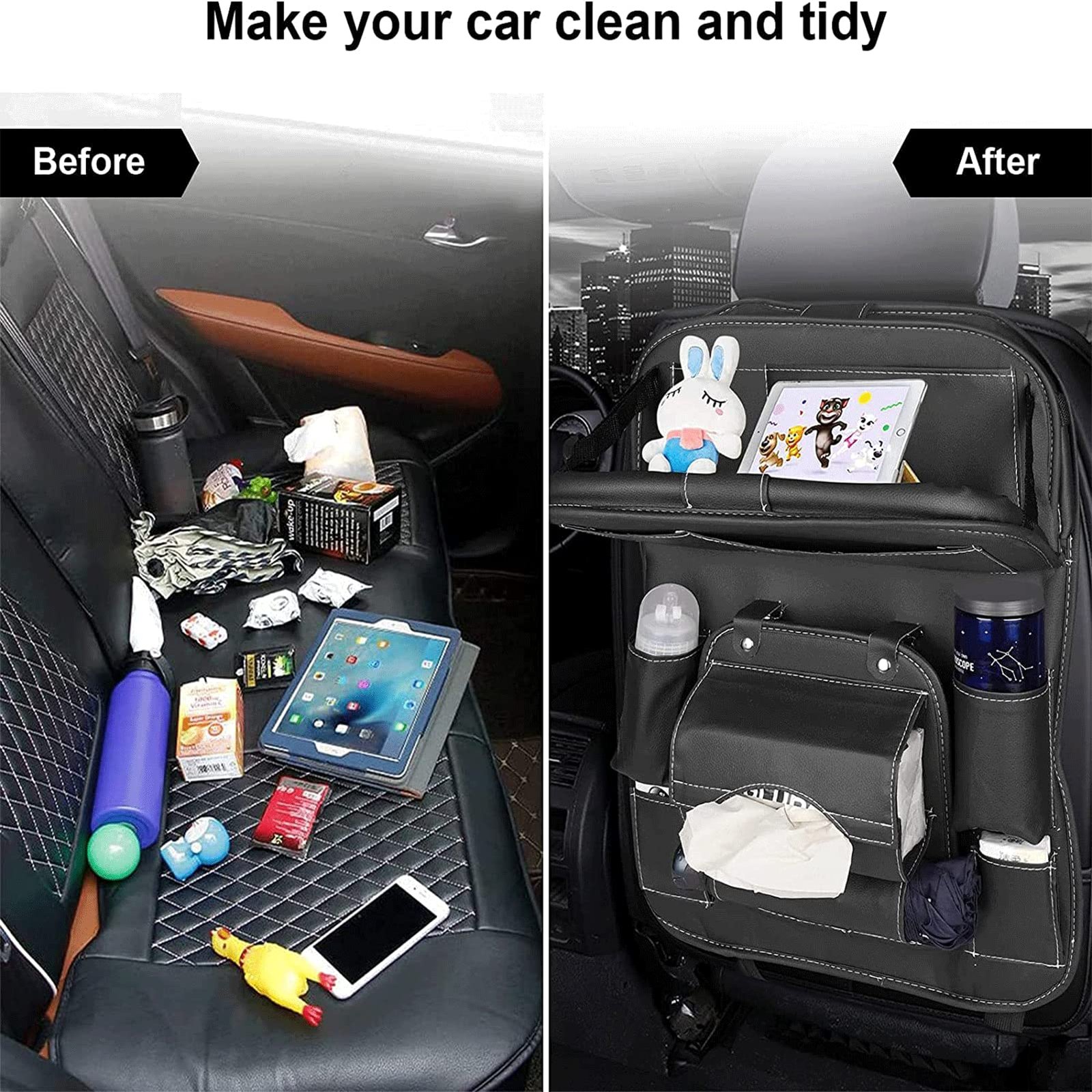 PU Leather Car Seat Organizer – Back Tray Storage Bag 12 PU Leather Car Seat Organizer – Back Tray Storage Bag