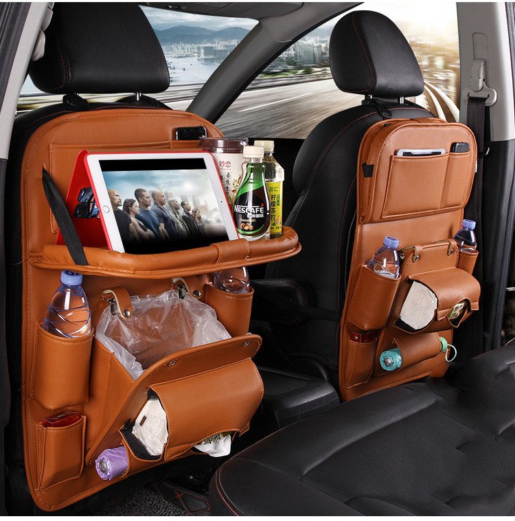 PU Leather Car Seat Organizer – Back Tray Storage Bag 14 PU Leather Car Seat Organizer – Back Tray Storage Bag