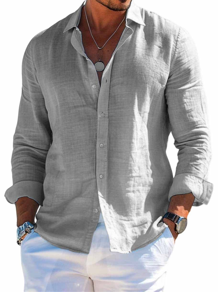Men’s Long Sleeve Loose Shirt-Casual Solid Color Plus Size 10 Men’s Long Sleeve Loose Shirt-Casual Solid Color Plus Size