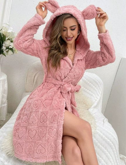 Flannel Bathrobe Night-Robe Sweet Cute Home Wear 11 Flannel Bathrobe Night-Robe Sweet Cute Home Wear