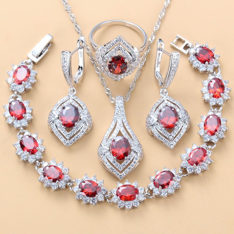 afecb65c-65b7-496b-a980-3157e68cab08.jpg Inlaid Gemstone Pendant Earrings Necklace Ring Set 4 PCs