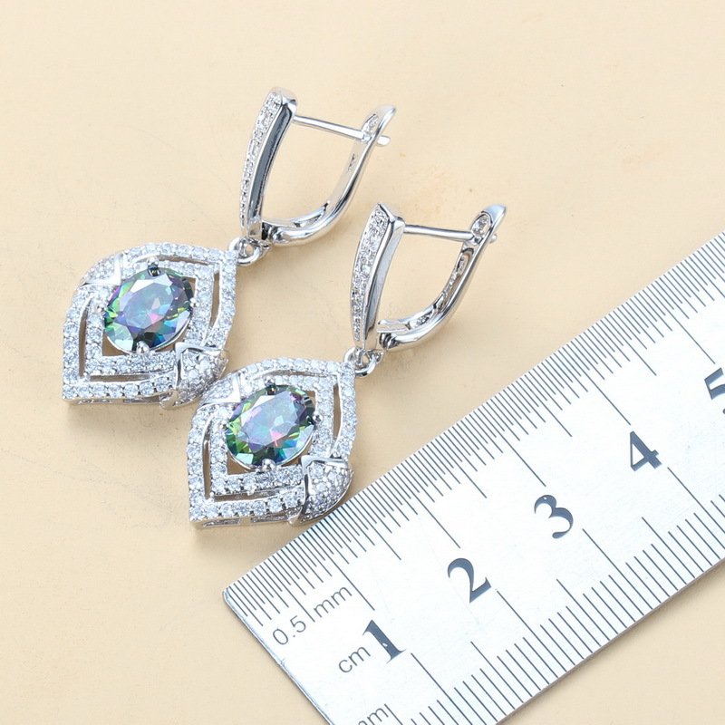Inlaid Gemstone Pendant Earrings Necklace Ring Set 4 PCs 8 Inlaid Gemstone Pendant Earrings Necklace Ring Set 4 PCs