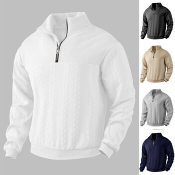 Men’s Jacquard Quarter-Zip Pullover Hoodie Fall Winter