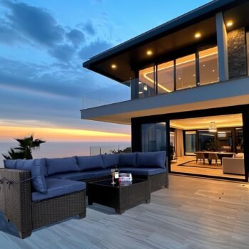7-Piece Black Rattan Patio Sectional Set with Cushions