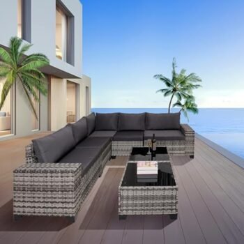 7-Piece Wicker Patio Set with Cushions & 2 Tables