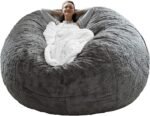 6ft Dark Grey Velvet Bean Bag Chair Cover Only