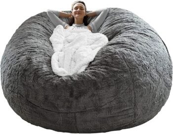 6ft Dark Grey Velvet Bean Bag Chair Cover Only