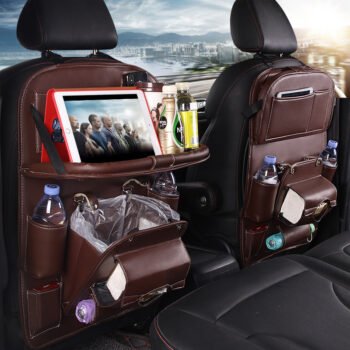 PU Leather Car Seat Organizer – Back Tray Storage Bag