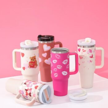 40 Oz Insulated Tumbler with Handle & Straw – Spill Proof