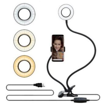 Adjustable LED Ring Light with Phone Holder & Desk Clamp