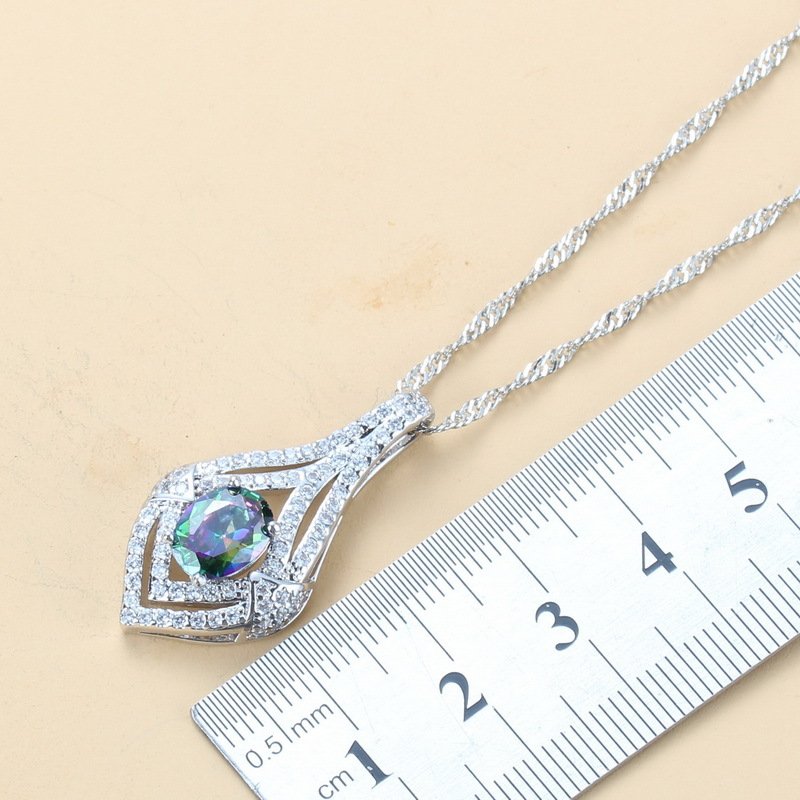 Inlaid Gemstone Pendant Earrings Necklace Ring Set 4 PCs 4 7e129a43 e8df 42df 91aa 78e3984ac615