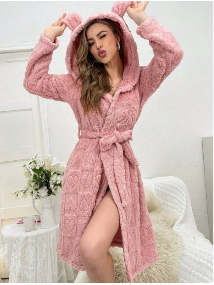 Flannel Bathrobe Night-Robe Sweet Cute Home Wear 20 8621ec35 db6d 4b66 bc92 70377127ab86