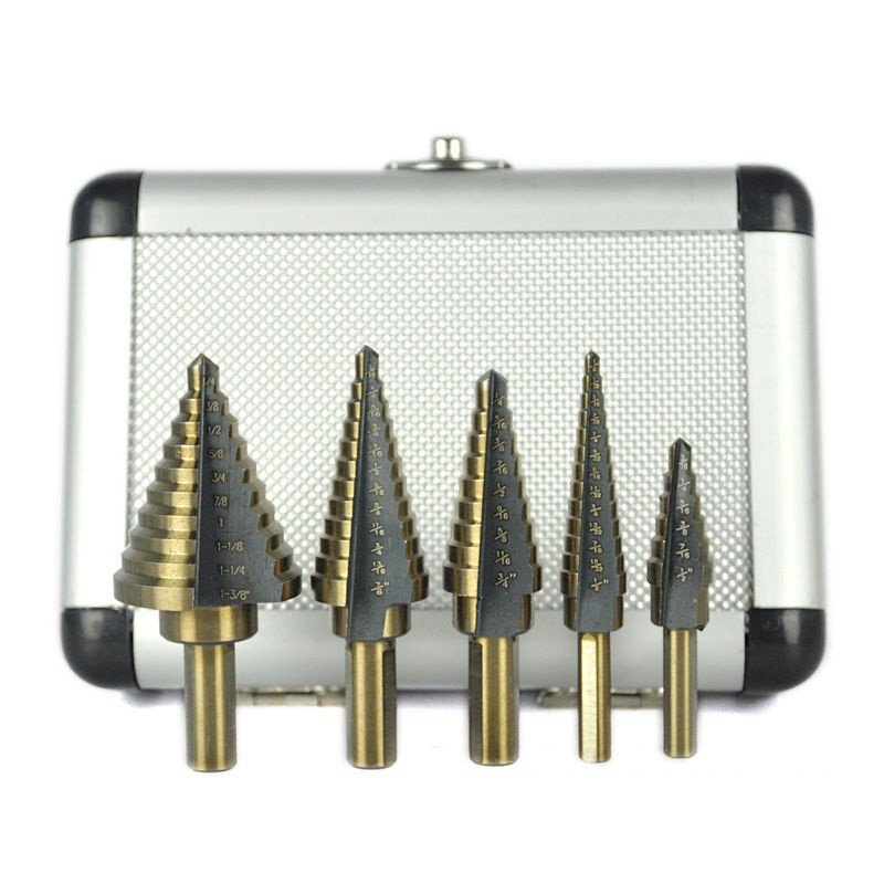5pcs HSS Ladder Drill Set with Aluminum Box – Pagoda Step Drill Bits 4 1 3915648913680