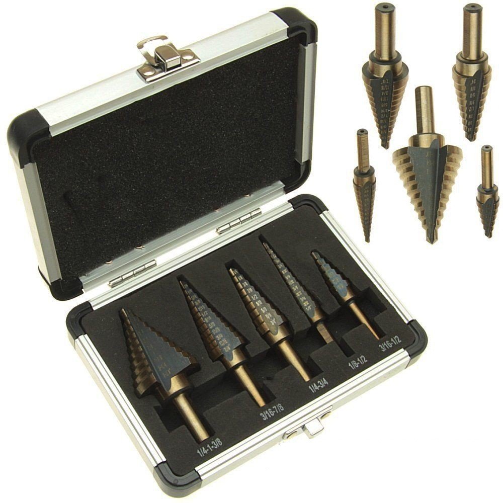 5pcs HSS Ladder Drill Set with Aluminum Box – Pagoda Step Drill Bits 3 1 654899725182