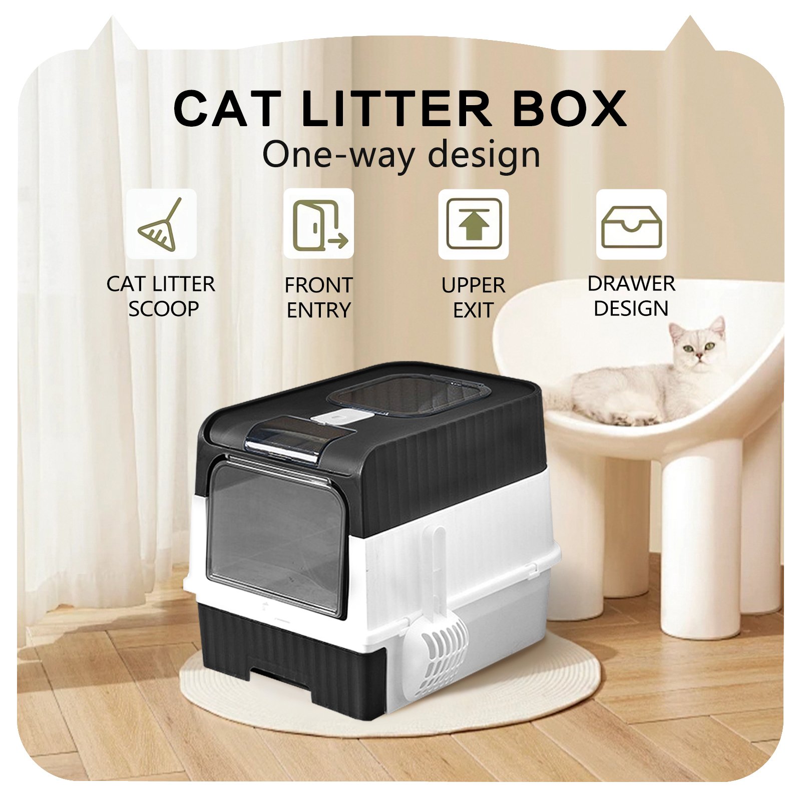 Super Large Cat Litter Box – One-Way, Drawer & Front Entry 2 3702ff8d d289 4f35 b4b9 741004eb4b13