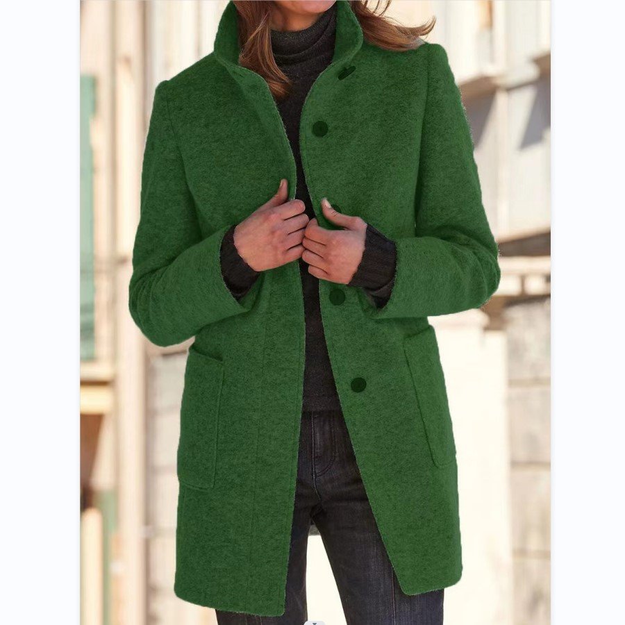 Women’s Stand Collar Woolen Coat with Buttons 6 3c08d06f 4369 4c2b 87a8 64fa7cec434e