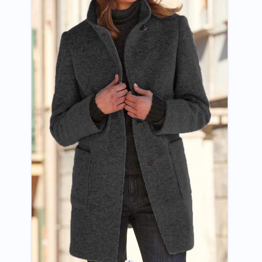 Women’s Stand Collar Woolen Coat with Buttons 8 5683976f 7f10 4fd6 bac2 7980af2bd749