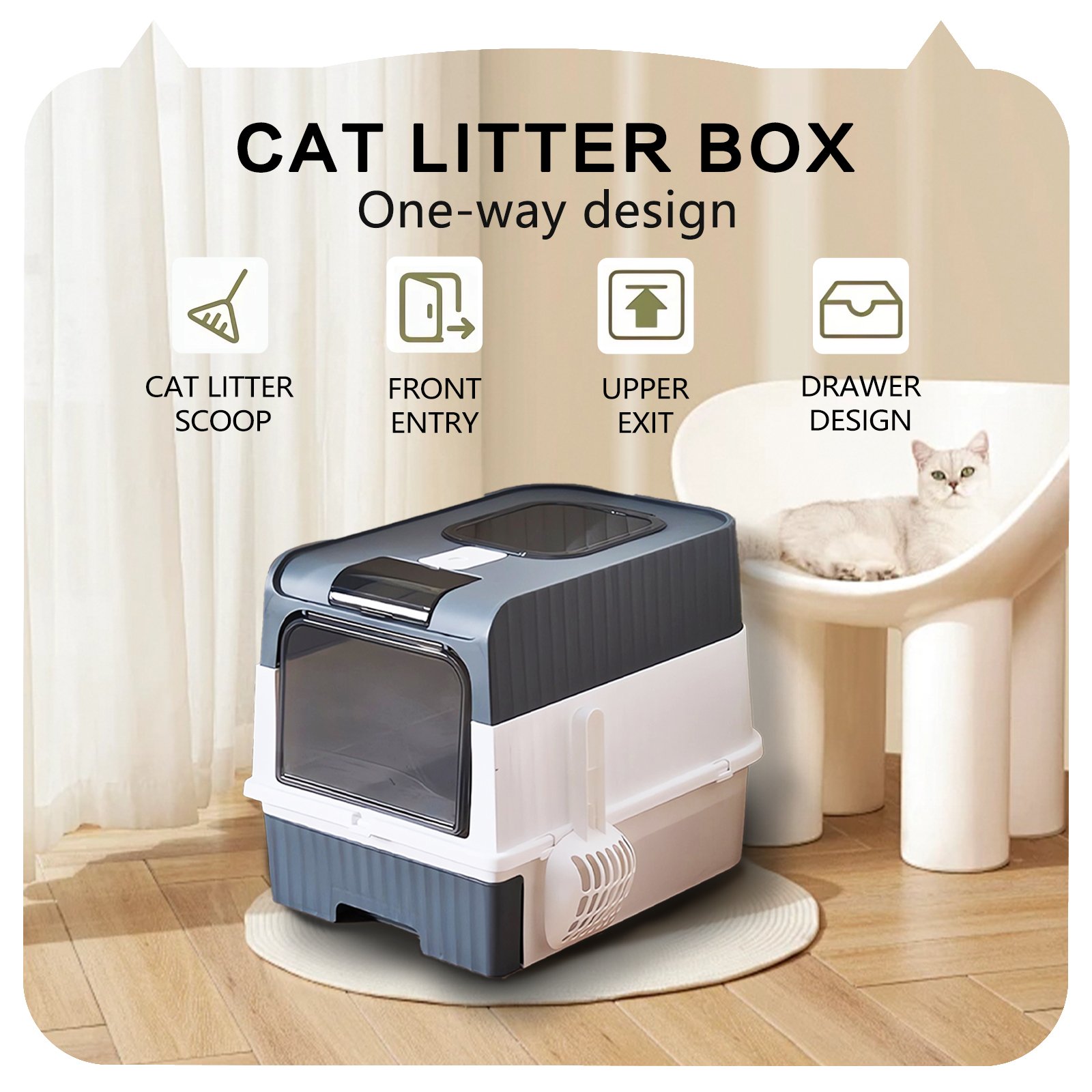 Super Large Cat Litter Box – One-Way, Drawer & Front Entry 5 72c34c73 76e6 459c 8f76 5e0f90b55724