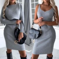 Women's 2-Piece Long Sleeve Top & Suspender Skirt Set