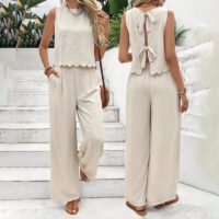 Women's Elegant 2-Piece Crop Top Wide Leg Set